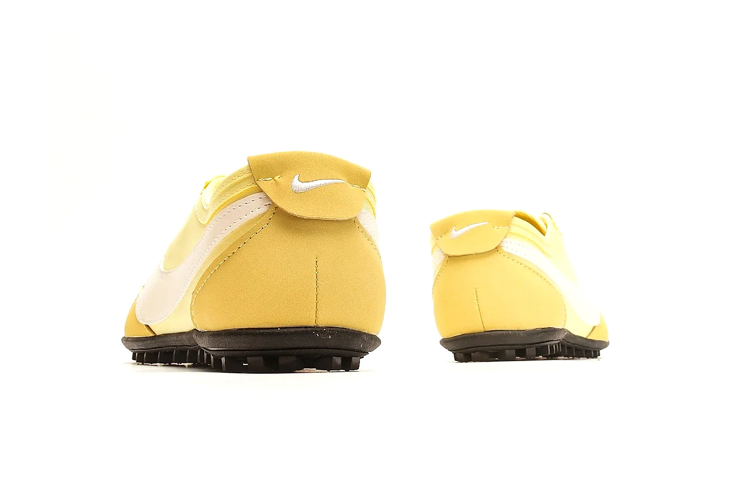 Nike Moon Yellow Retro Runner shopping brief photo showing yellow slim runner upper, white Swoosh, low retro profile, white midsole, and black waffle outsole thumbnail 6