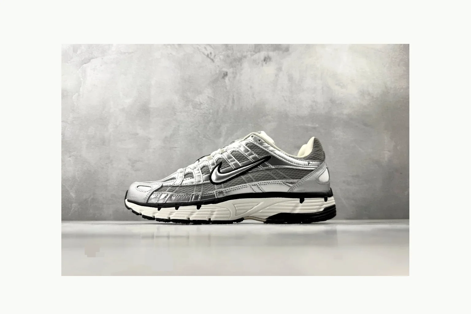 Nike P-6000 Silver Grey Sneaker shopping brief image showing grey silver p-6000 runner with mixed upper and runner shape