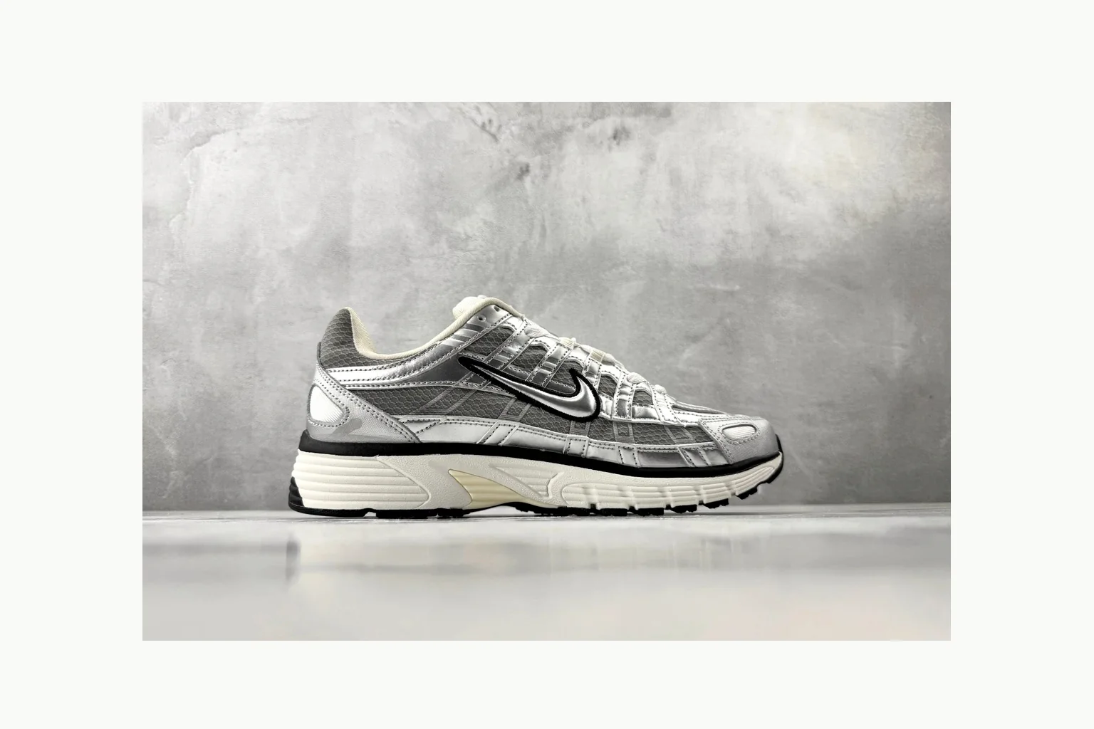 Nike P-6000 Silver Grey Sneaker shopping brief image showing grey silver p-6000 runner with mixed upper and runner shape thumbnail 4