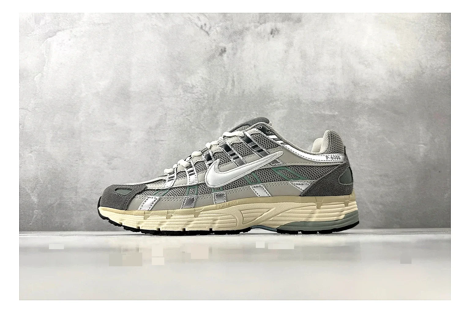 Nike P-6000 White Silver Sneaker shopping brief image showing white silver p-6000 runner with mixed upper and runner shape