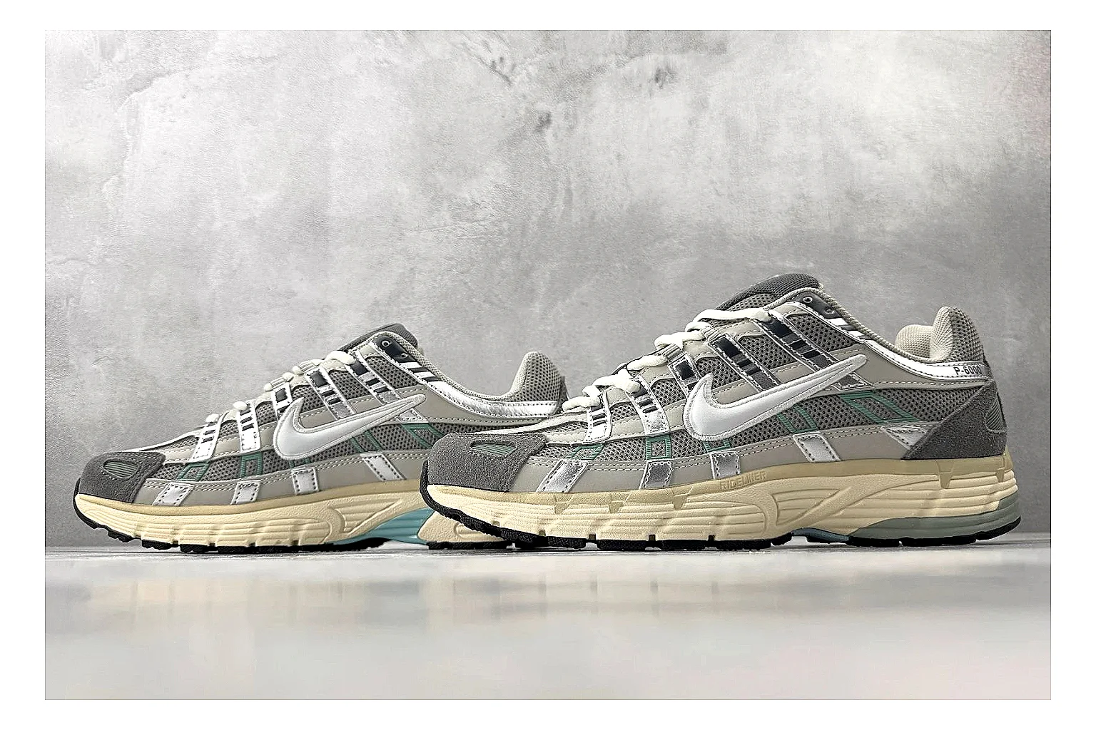 Nike P-6000 White Silver Sneaker shopping brief image showing white silver p-6000 runner with mixed upper and runner shape thumbnail 2