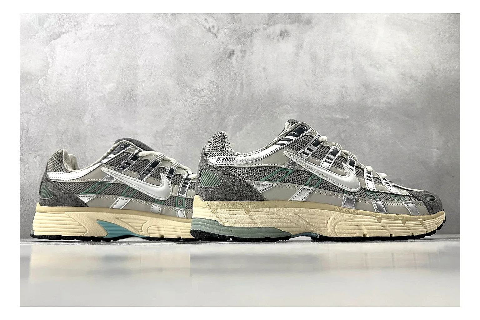 Nike P-6000 White Silver Sneaker shopping brief image showing white silver p-6000 runner with mixed upper and runner shape thumbnail 3