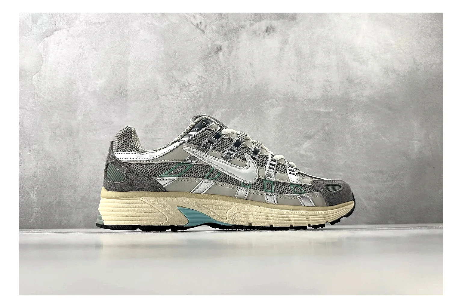 Nike P-6000 White Silver Sneaker shopping brief image showing white silver p-6000 runner with mixed upper and runner shape thumbnail 4