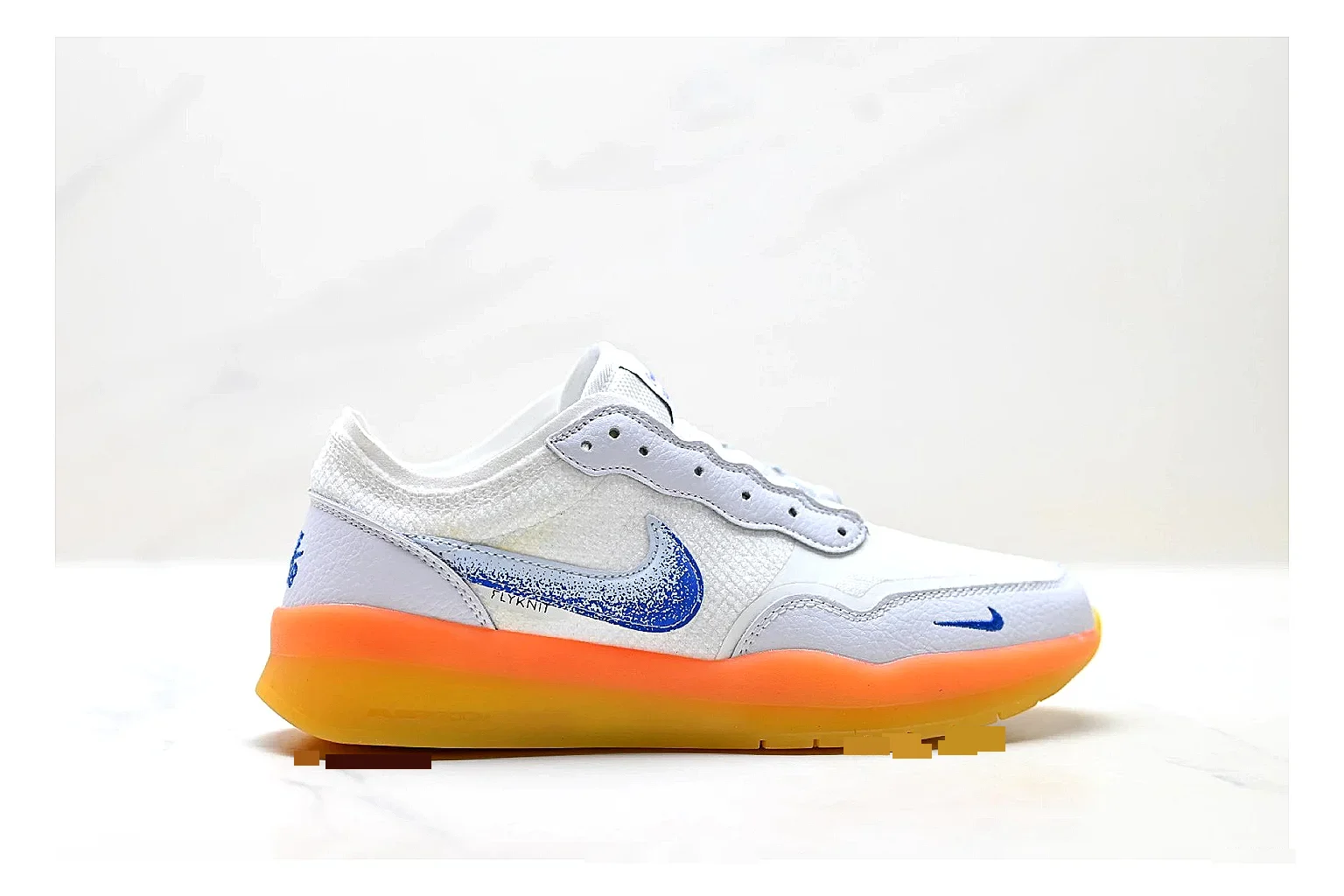 Nike SB PS8 White Blue Sneakers shopping brief image showing white blue skate sneakers with leather texture, side-profile shape, upper panel lines, and outsole detail
