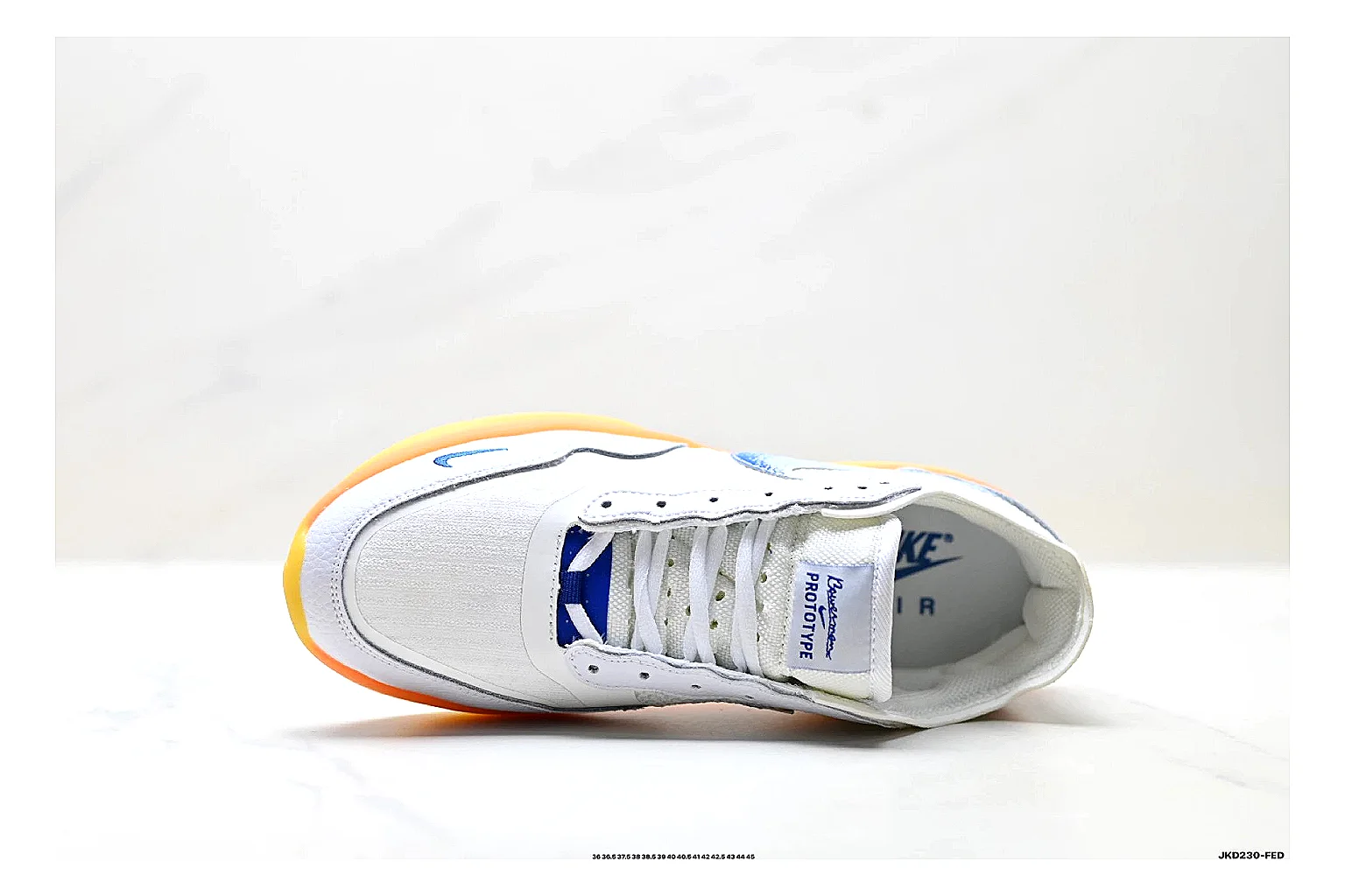 Nike SB PS8 White Blue Sneakers shopping brief image showing white blue skate sneakers with leather texture, side-profile shape, upper panel lines, and outsole detail thumbnail 5