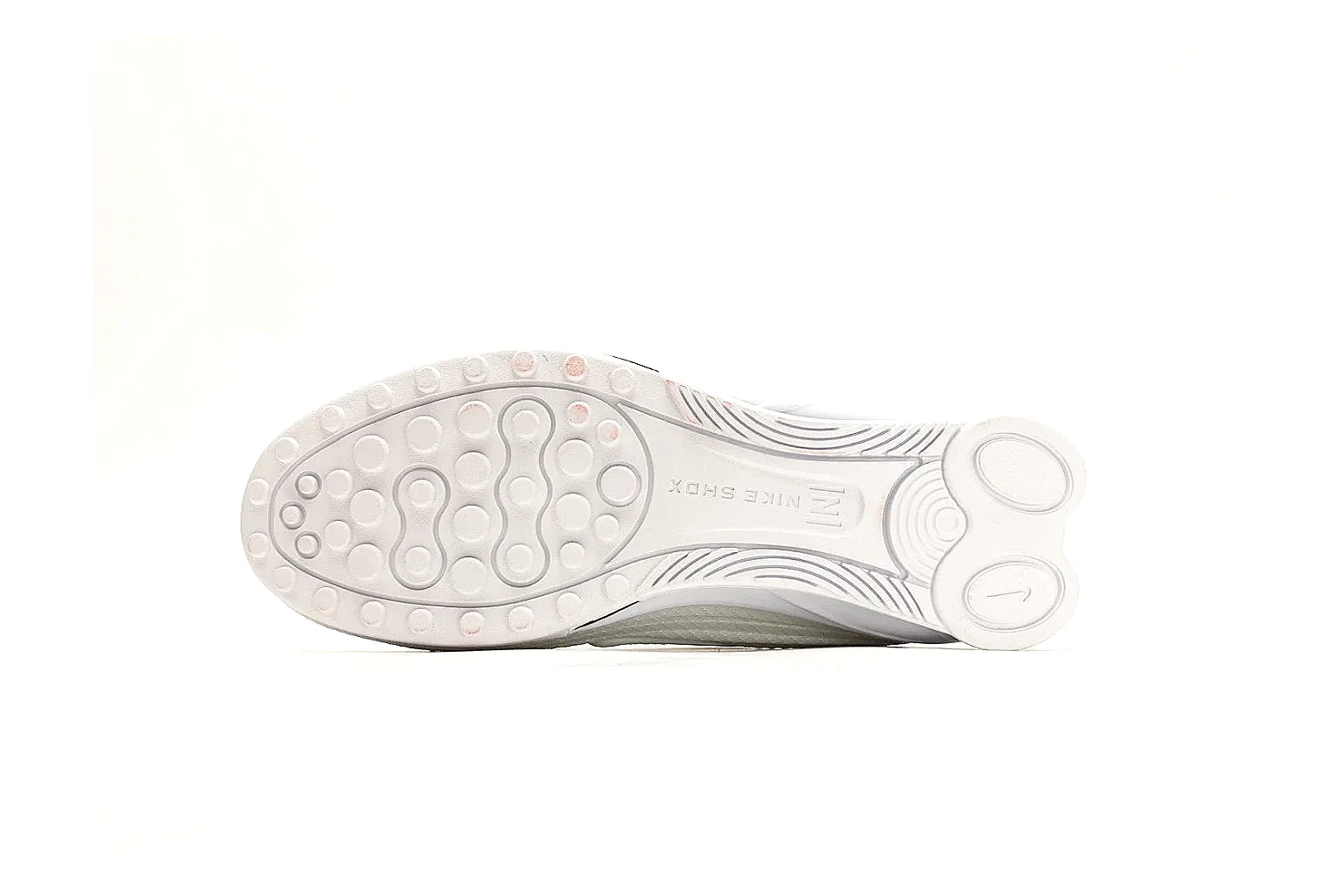 Nike Shox Z White Sneakers shopping brief photo showing white streamlined layered upper, small Swoosh, black heel cushioning columns, and modern low runner shape thumbnail 2