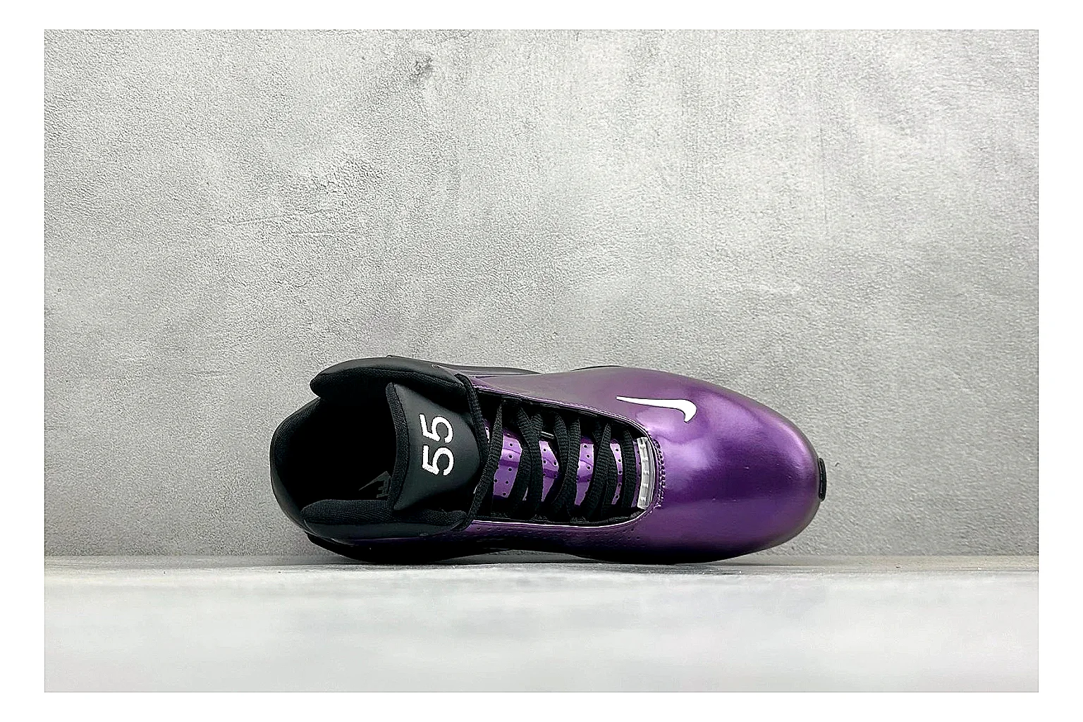 Nike Zoom Hyperflight Purple shopping brief photo showing glossy purple upper, high-shine basketball shell, sculpted midsole, and sleek court profile thumbnail 5