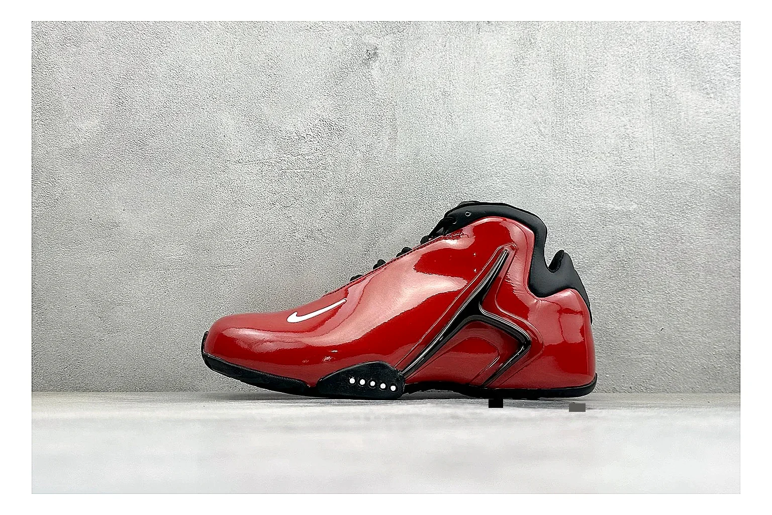 Nike Zoom Hyperflight Red shopping brief photo showing red glossy basketball upper, streamlined shell, black detail lines, and sculpted court sole