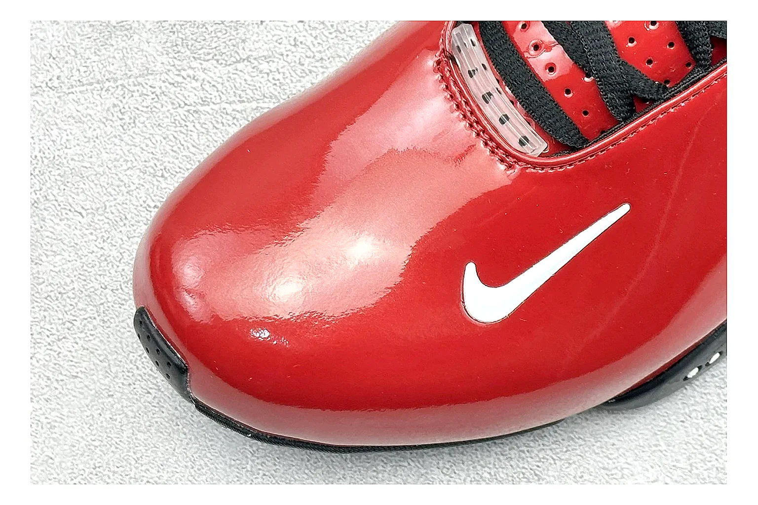 Nike Zoom Hyperflight Red shopping brief photo showing red glossy basketball upper, streamlined shell, black detail lines, and sculpted court sole thumbnail 3