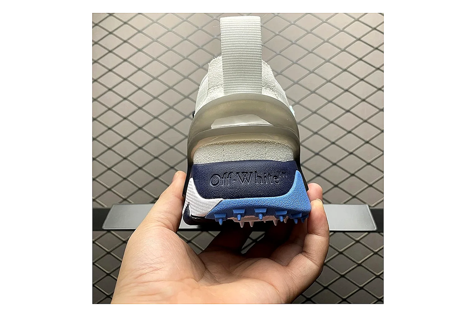 Off-White Out Of Office White Navy shopping brief image showing white navy out-of-office low-top with mixed upper and low top shape thumbnail 4