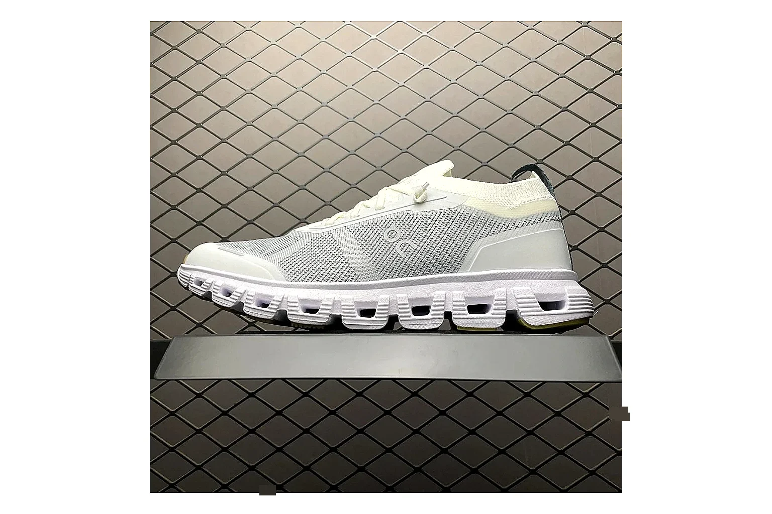 On Cloud 6 White Grey Sneaker shopping brief image showing white grey cloud 6 runner with mixed upper and trainer shape