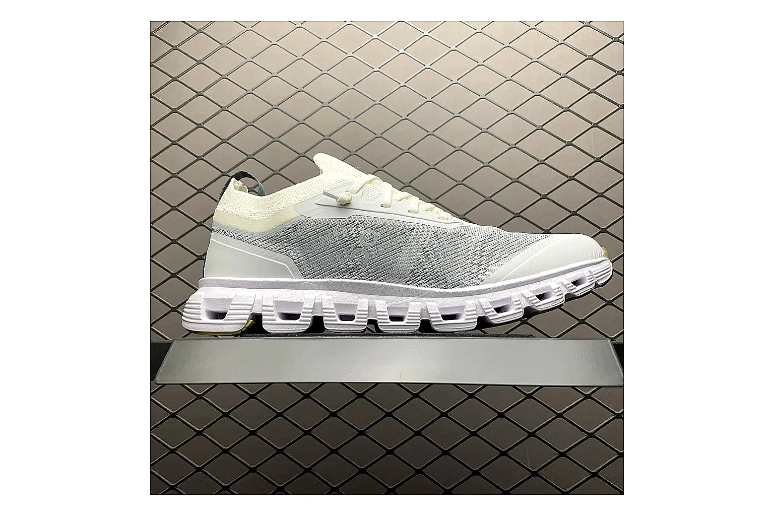On Cloud 6 White Grey Sneaker shopping brief image showing white grey cloud 6 runner with mixed upper and trainer shape thumbnail 5