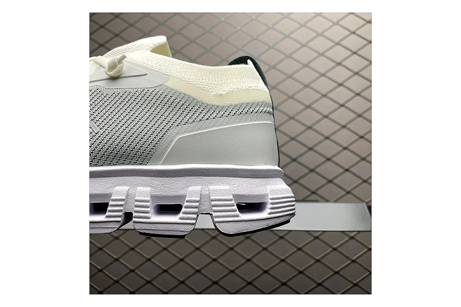 On Cloud 6 White Grey Sneaker shopping brief image showing white grey cloud 6 runner with mixed upper and trainer shape thumbnail 6