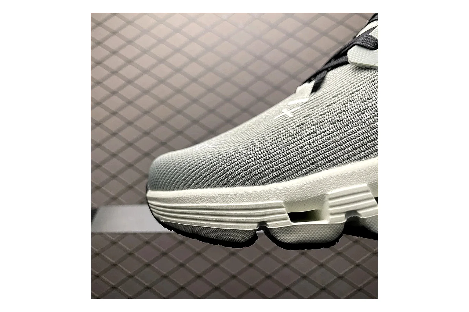 On Cloud X Grey Green Sneaker shopping brief image showing grey green cloud x trainer with mixed upper and trainer shape thumbnail 3