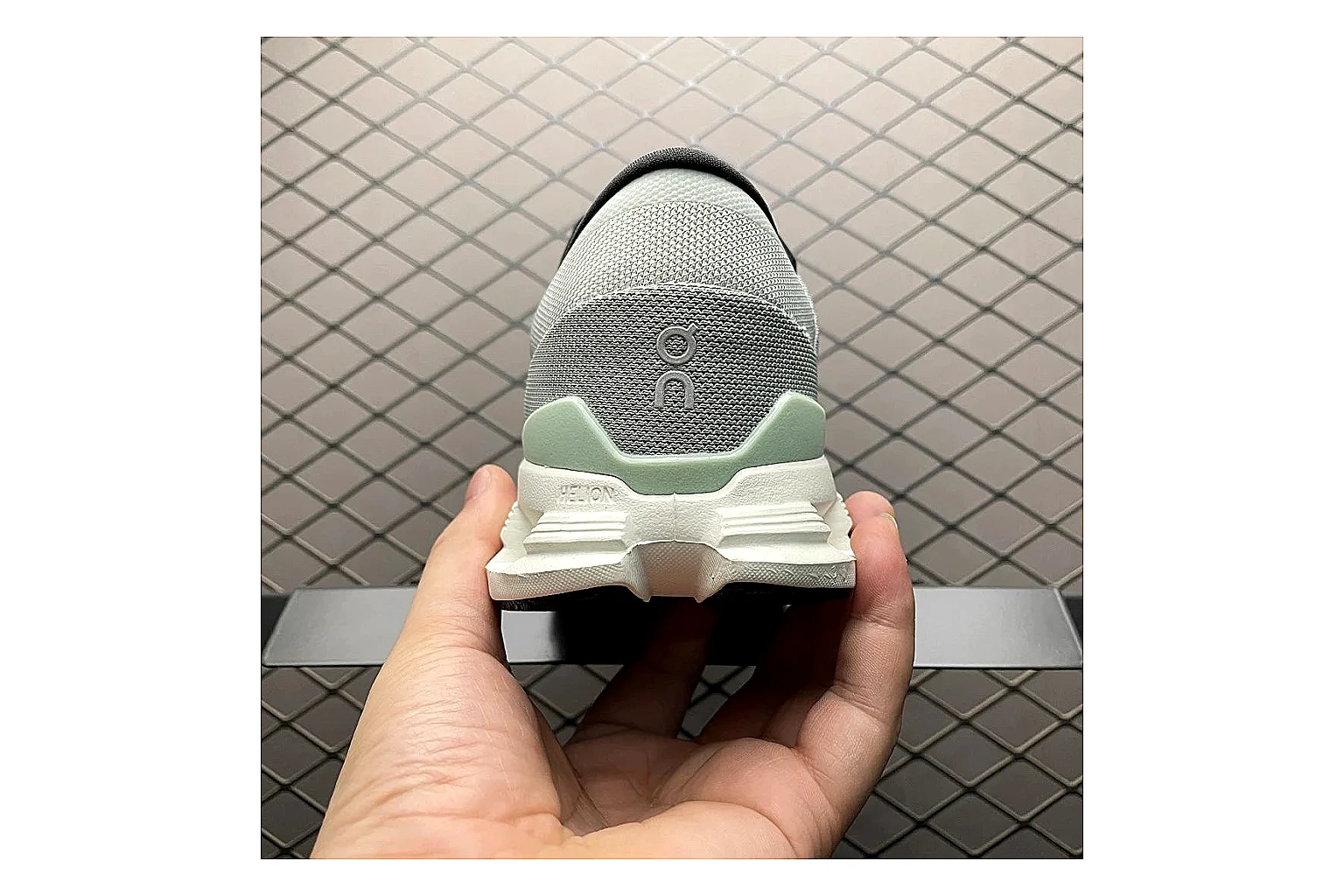 On Cloud X Grey Green Sneaker shopping brief image showing grey green cloud x trainer with mixed upper and trainer shape thumbnail 4