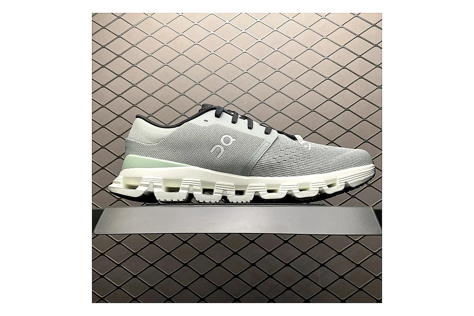 On Cloud X Grey Green Sneaker shopping brief image showing grey green cloud x trainer with mixed upper and trainer shape thumbnail 5