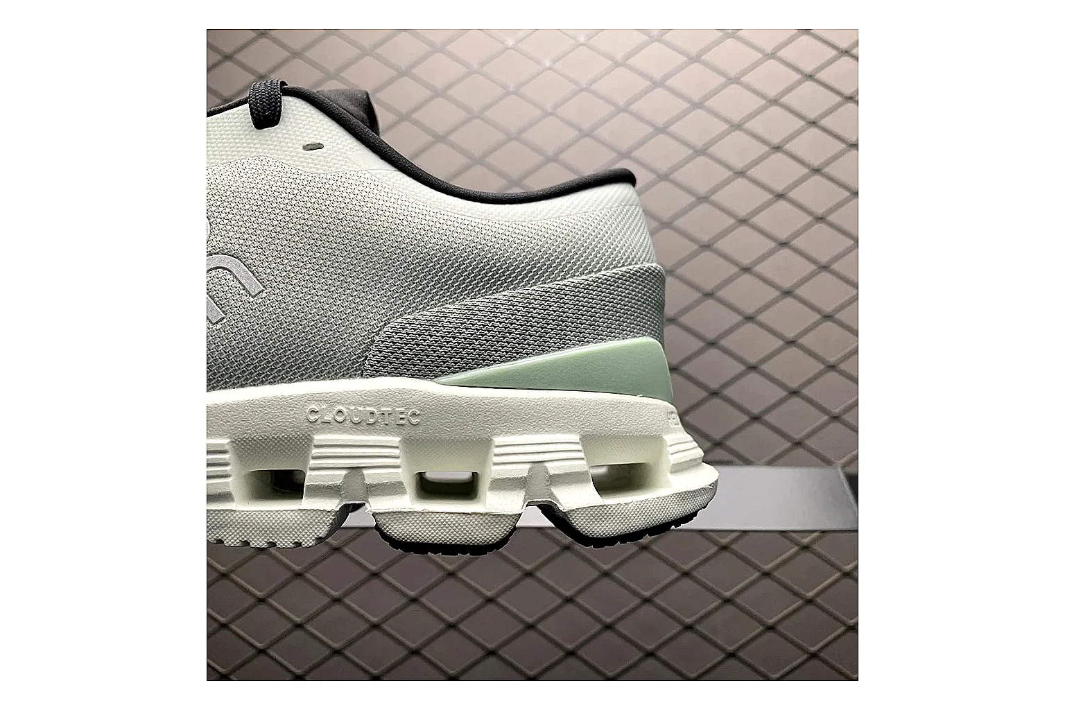 On Cloud X Grey Green Sneaker shopping brief image showing grey green cloud x trainer with mixed upper and trainer shape thumbnail 6