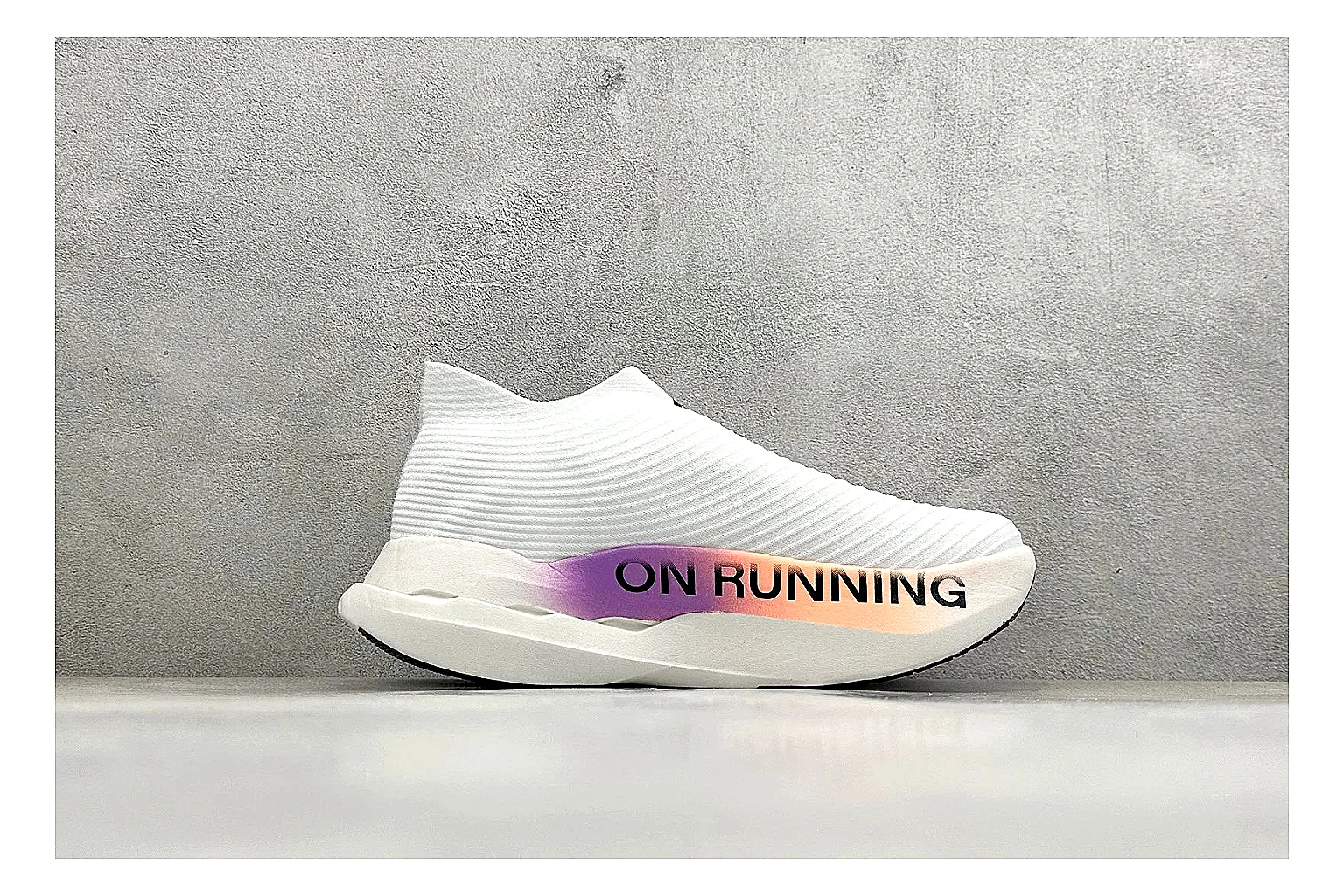 On Cloudboom White Peach shopping brief photo showing white performance mesh, peach gradient accents, slim racing profile, and segmented CloudTec sole thumbnail 4