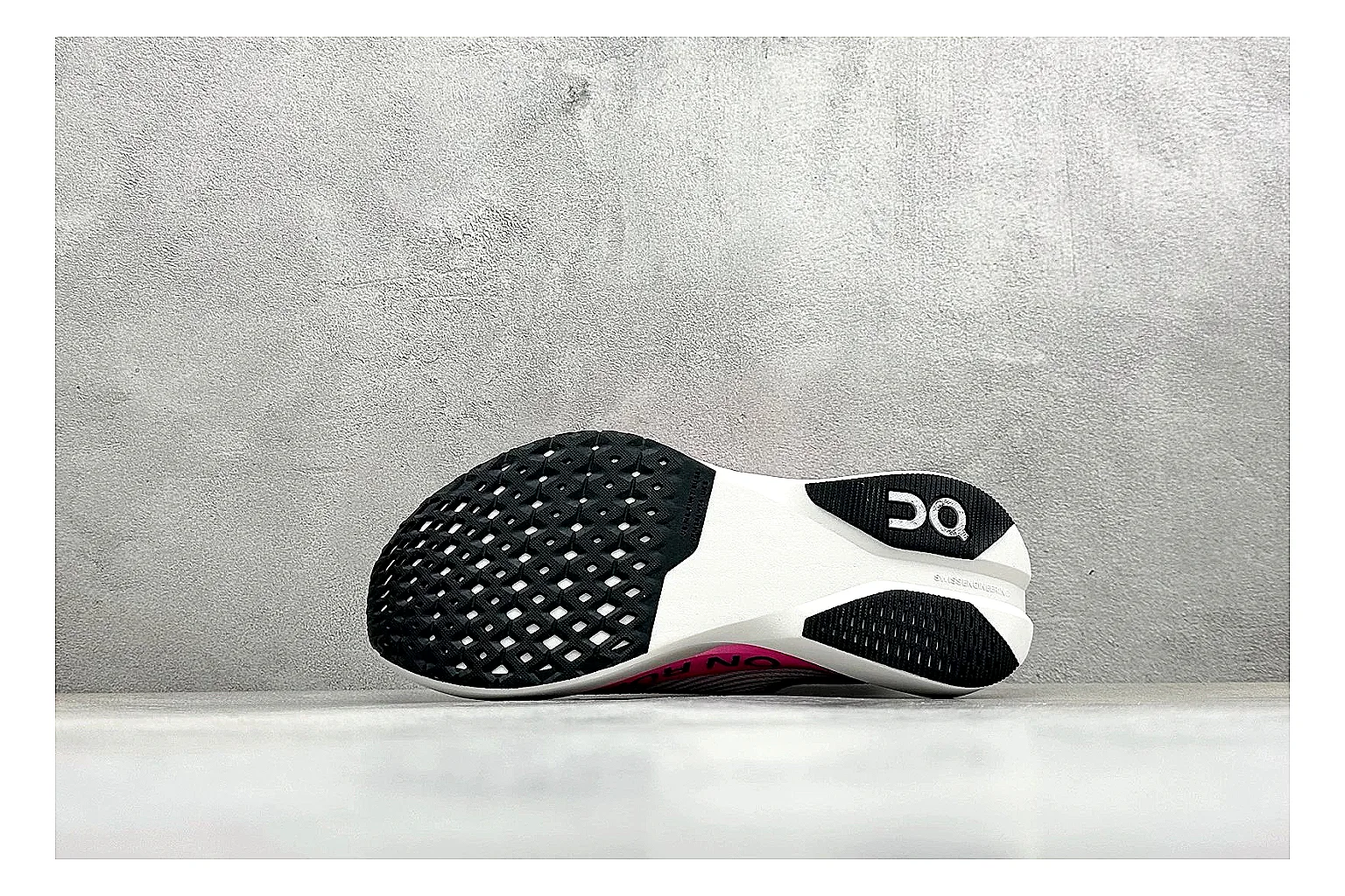 On Cloudboom White Pink shopping brief photo showing white running mesh, pink gradient accents, low racing shape, and segmented CloudTec sole thumbnail 2