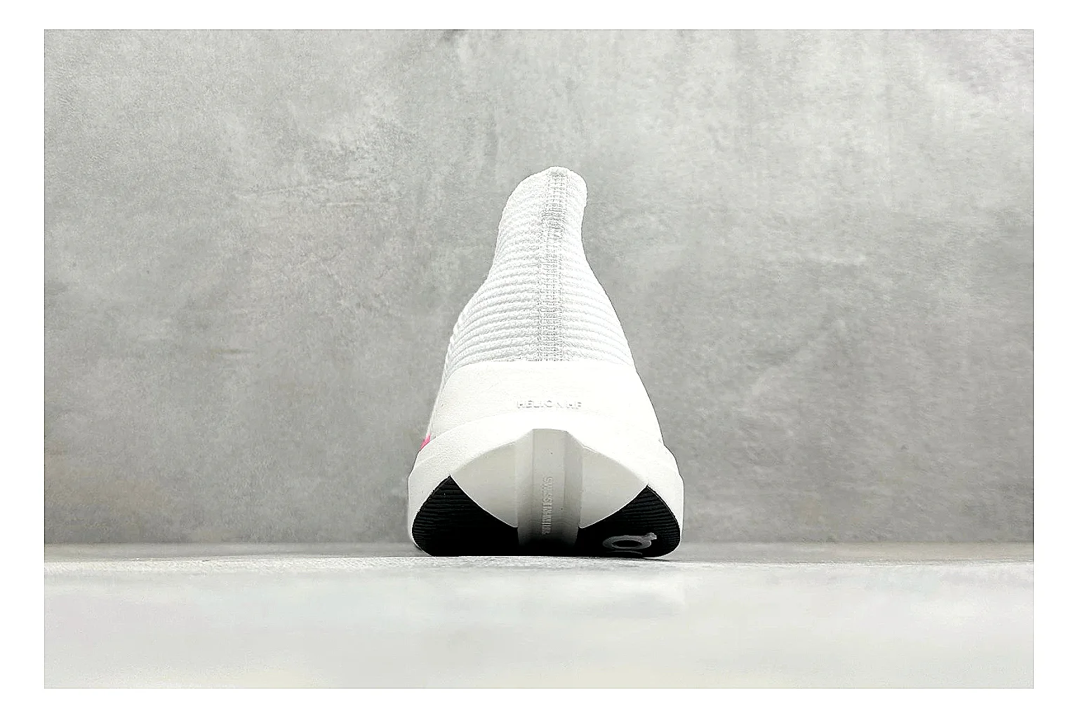 On Cloudboom White Pink shopping brief photo showing white running mesh, pink gradient accents, low racing shape, and segmented CloudTec sole thumbnail 6