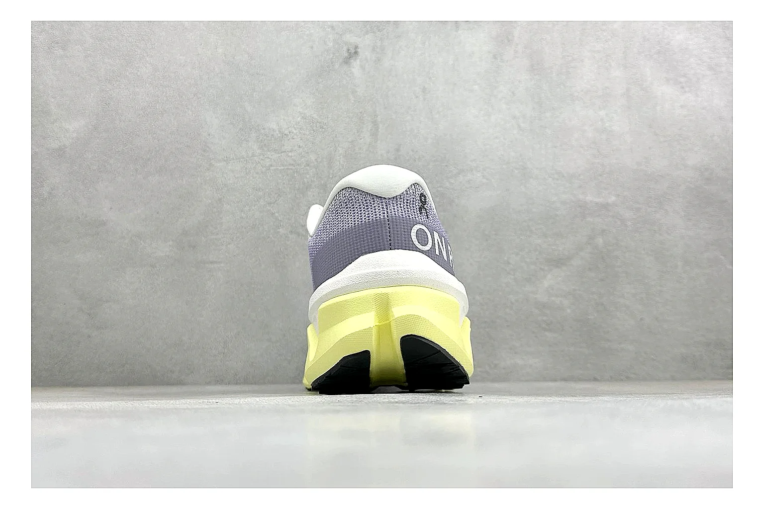 On Cloudmonster Lavender Lime shopping brief photo showing lavender runner upper, lime accent hits, oversized CloudTec pod sole, and soft technical color mix thumbnail 6