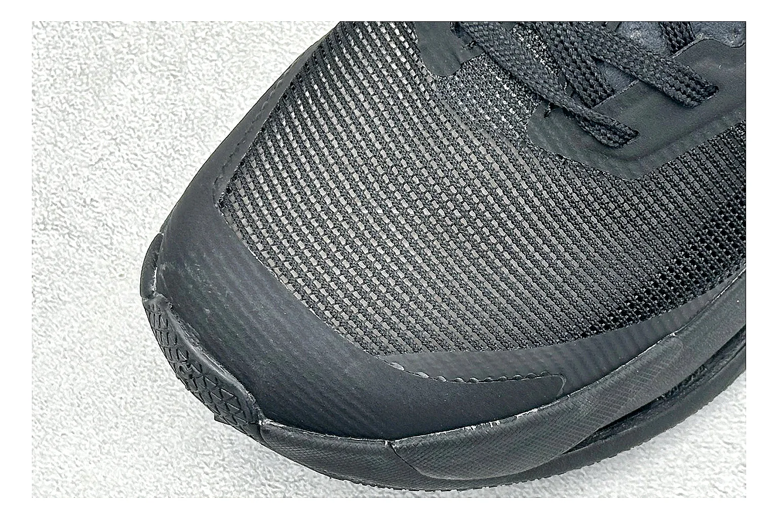 On Cloudmonster Triple Black shopping brief photo showing triple black running upper, oversized CloudTec pod sole, tonal laces, and rounded performance shape thumbnail 3
