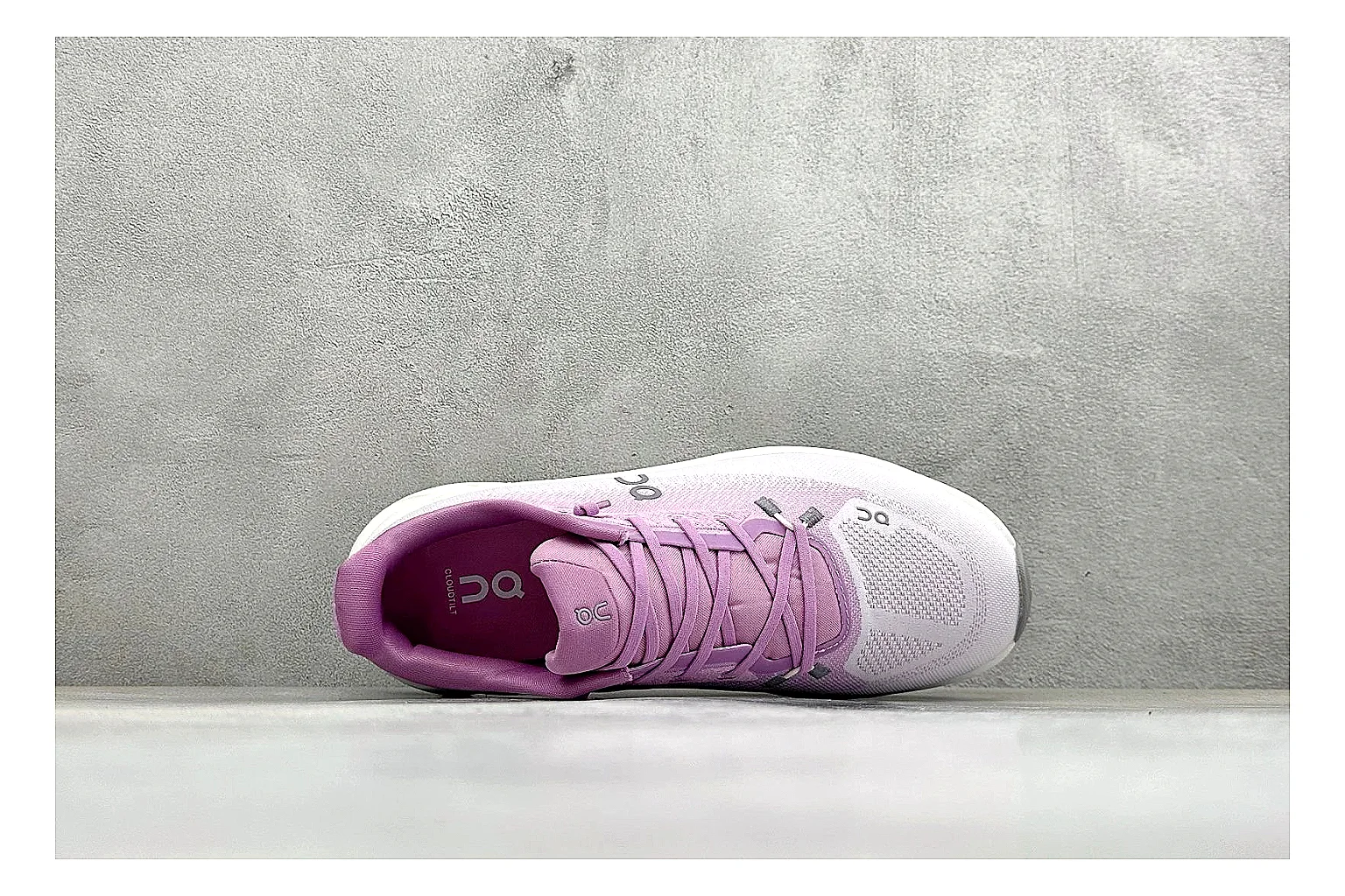 On Cloudtilt Pink shopping brief photo showing pink knit-style upper, smooth CloudTec sole, tonal laces, and rounded lifestyle runner shape thumbnail 5