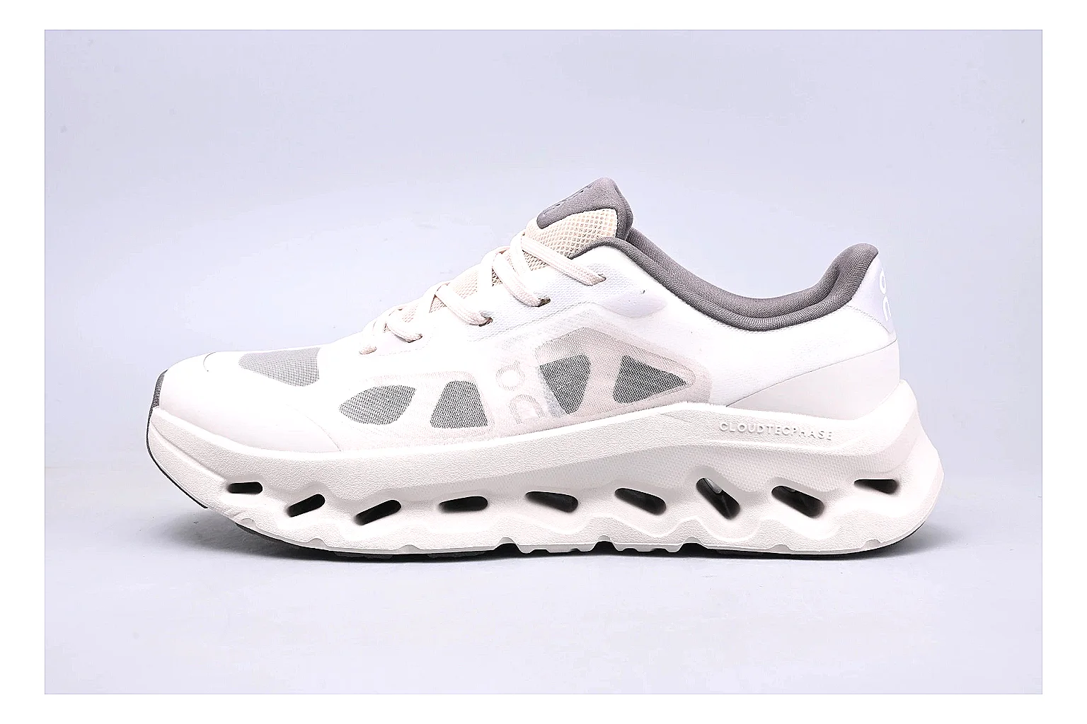 On Cloudtilt White Grey Sneaker shopping brief image showing white grey cloudtilt lifestyle trainer with mixed upper and trainer shape