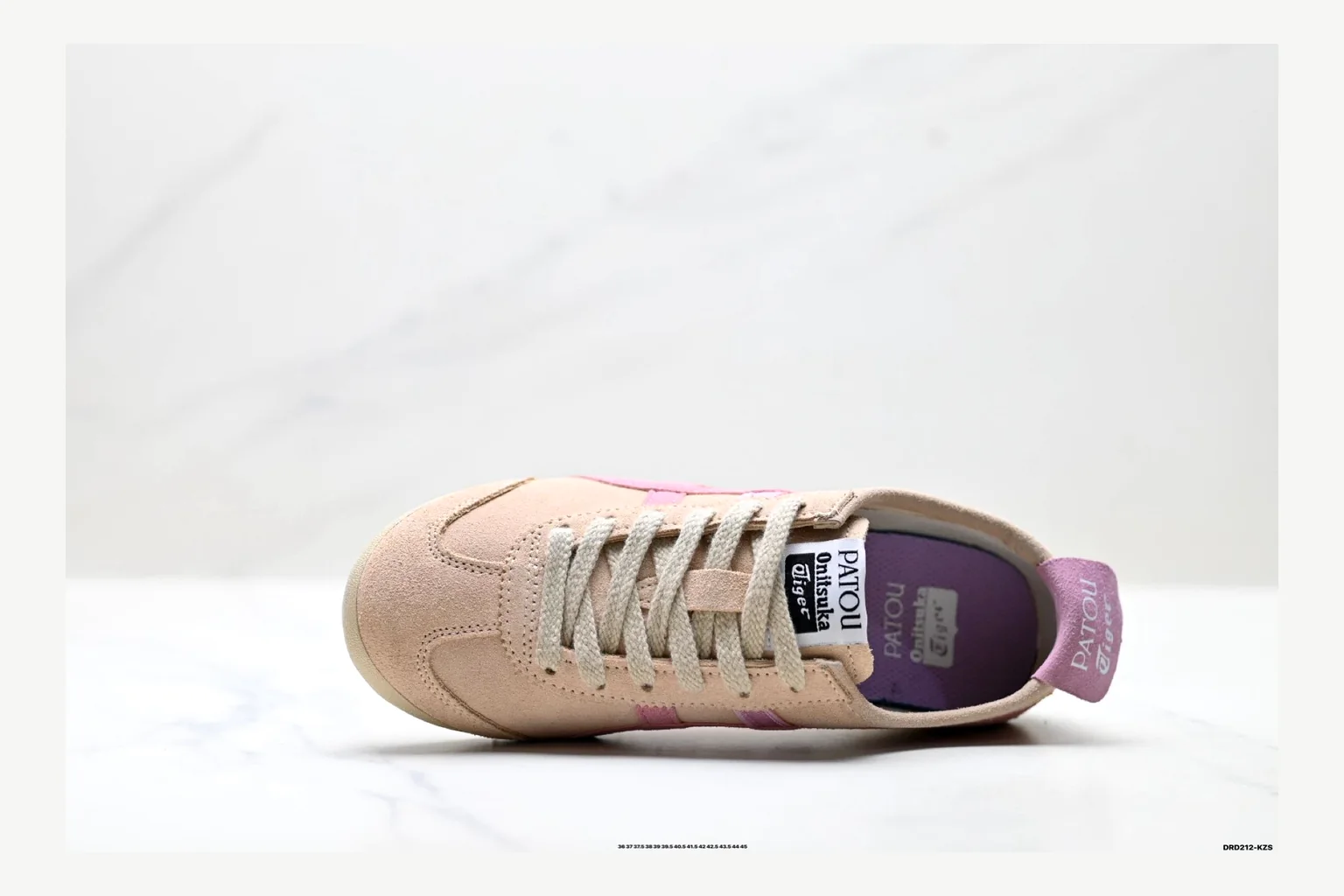 Onitsuka Tiger Beige Pink Sneaker shopping brief image showing pink beige retro stripe low-top with mixed-material upper and low-profile shape thumbnail 4