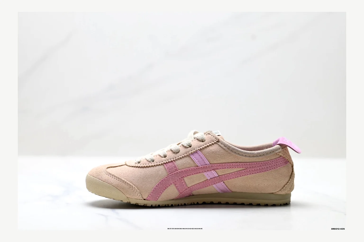 Onitsuka Tiger Beige Pink Sneaker shopping brief image showing pink beige retro stripe low-top with mixed-material upper and low-profile shape thumbnail 5
