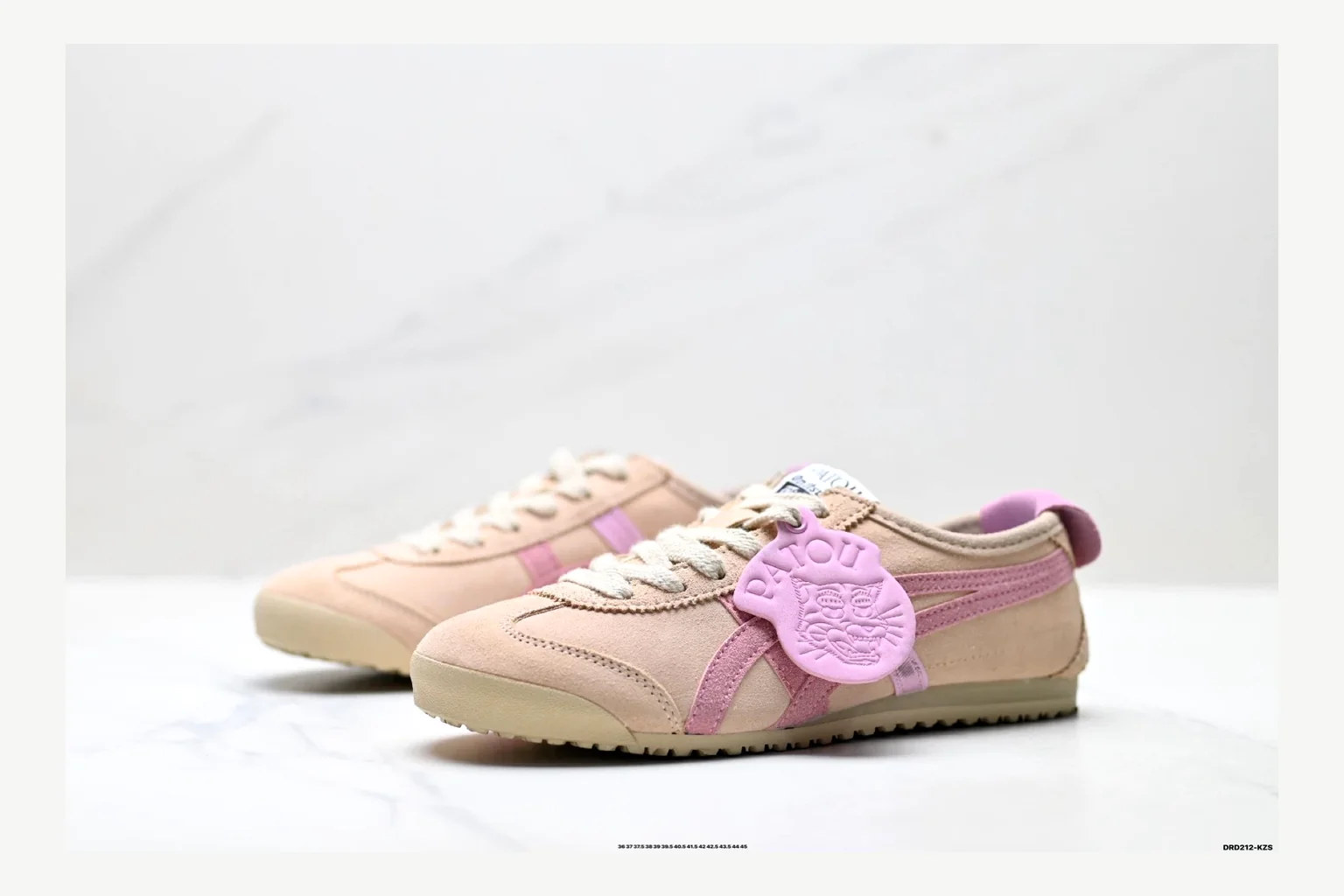 Onitsuka Tiger Beige Pink Sneaker shopping brief image showing pink beige retro stripe low-top with mixed-material upper and low-profile shape thumbnail 6