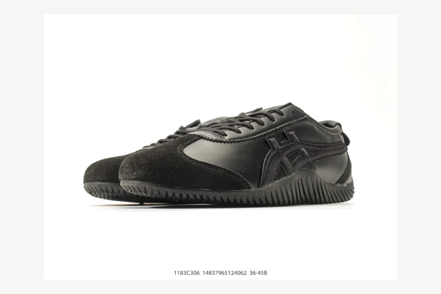 Onitsuka Tiger Black Low Sneaker shopping brief image showing black retro stripe low-top with mixed-material upper and low-profile shape thumbnail 2