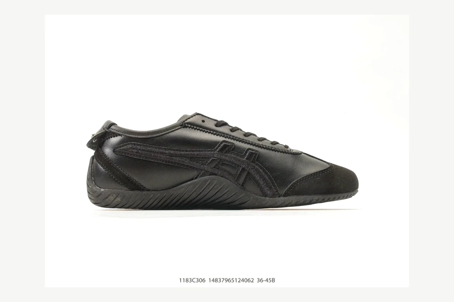 Onitsuka Tiger Black Low Sneaker shopping brief image showing black retro stripe low-top with mixed-material upper and low-profile shape thumbnail 4
