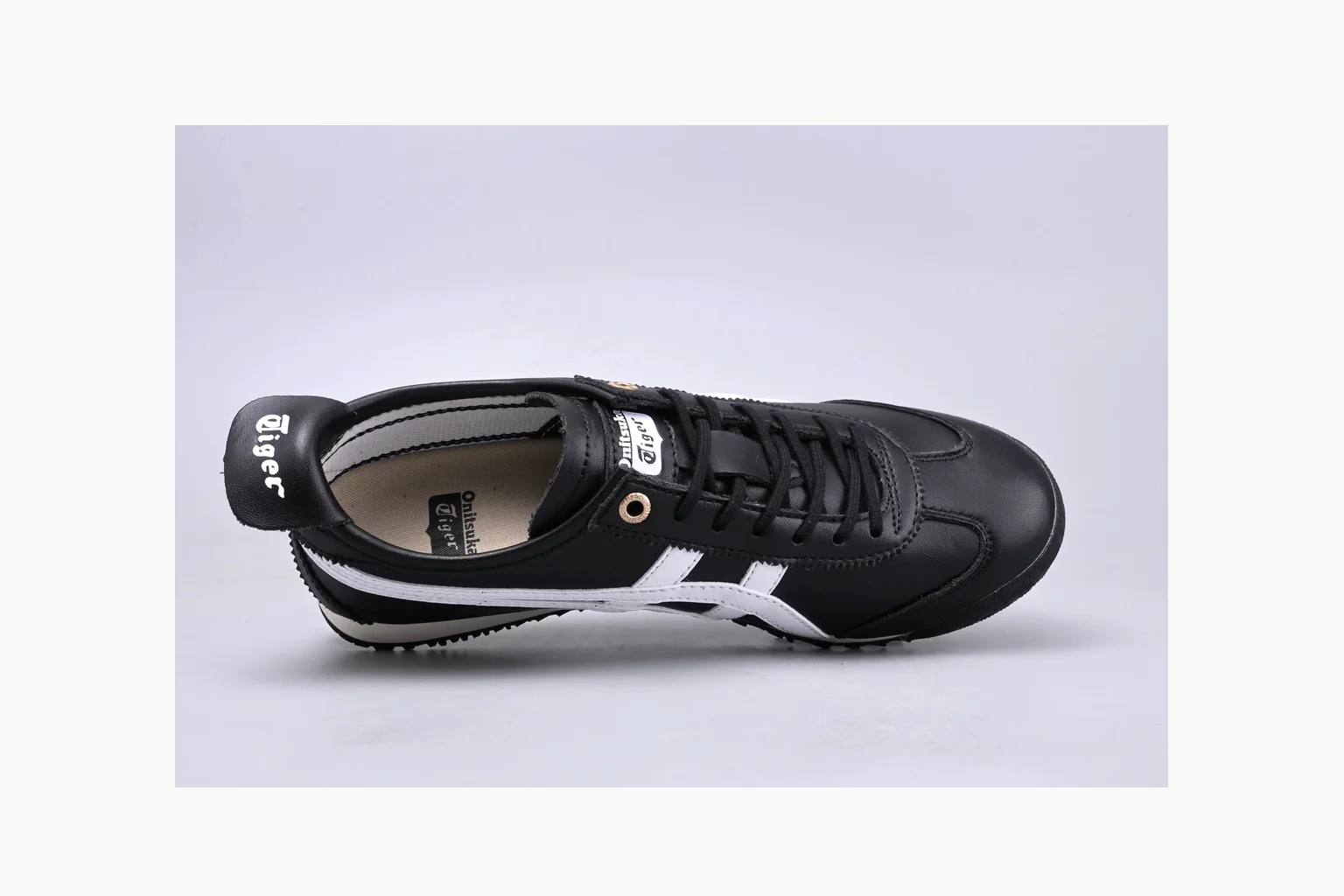 Onitsuka Tiger Black White Sneaker shopping brief image showing white black onitsuka tiger with mixed upper and low top shape thumbnail 5
