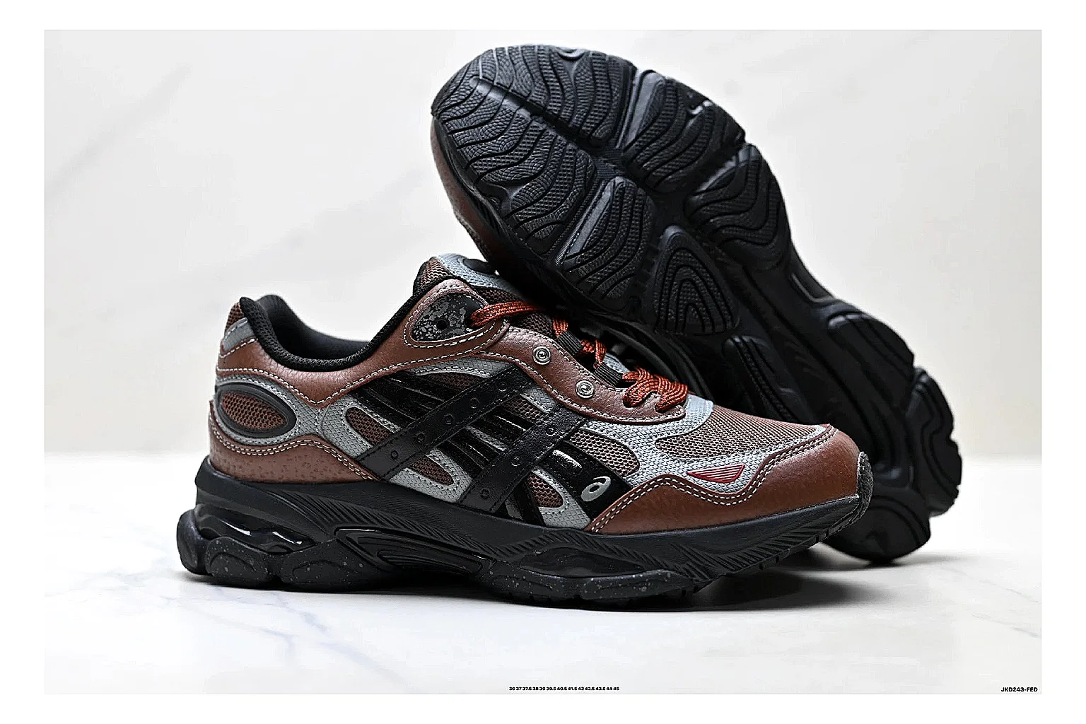 Onitsuka Tiger GEL-C 2.0 Brown Black Sneakers shopping brief image showing brown black mesh runner sneakers with mesh-leather texture, side-profile shape, upper panel lines, and outsole detail thumbnail 3