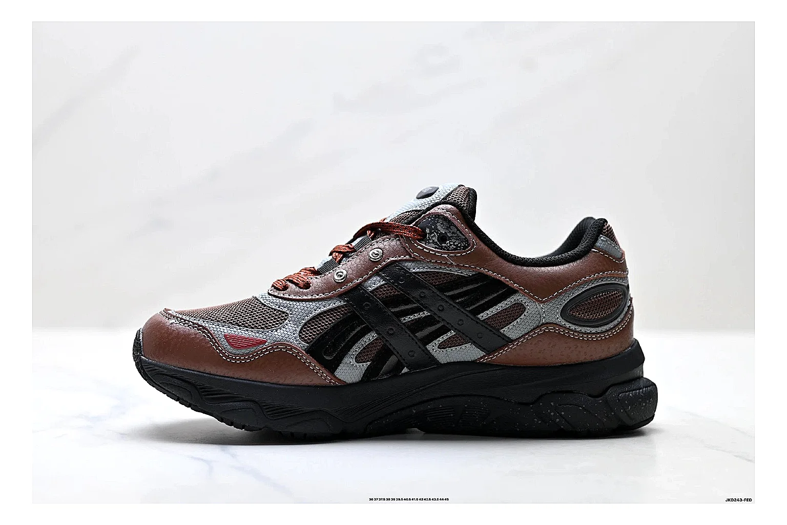 Onitsuka Tiger GEL-C 2.0 Brown Black Sneakers shopping brief image showing brown black mesh runner sneakers with mesh-leather texture, side-profile shape, upper panel lines, and outsole detail thumbnail 4