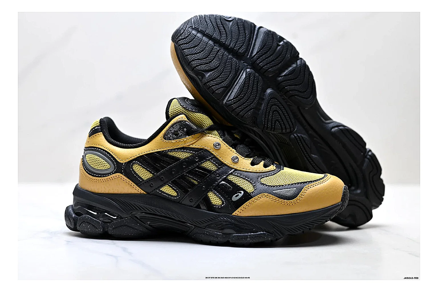 Onitsuka Tiger GEL-C 2.0 Yellow Black Sneakers shopping brief image showing yellow black mesh runner sneakers with mesh-leather texture, side-profile shape, upper panel lines, and outsole detail thumbnail 3