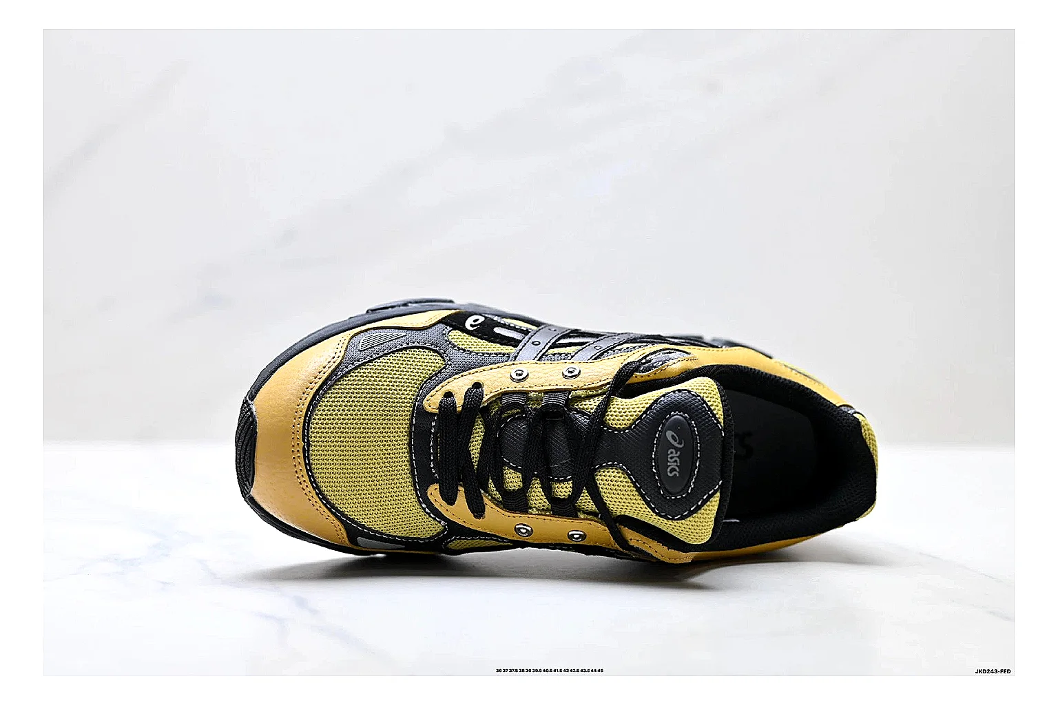 Onitsuka Tiger GEL-C 2.0 Yellow Black Sneakers shopping brief image showing yellow black mesh runner sneakers with mesh-leather texture, side-profile shape, upper panel lines, and outsole detail thumbnail 5