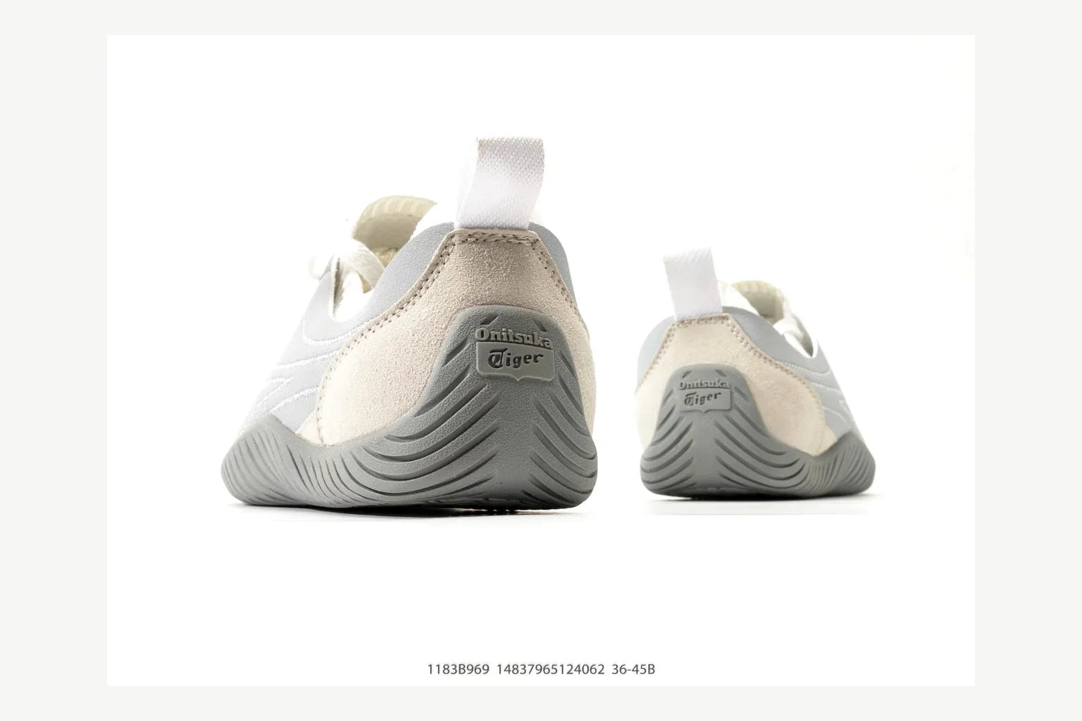 Onitsuka Tiger Grey White Sneaker shopping brief image showing white grey retro stripe low-top with mixed-material upper and low-profile shape thumbnail 3