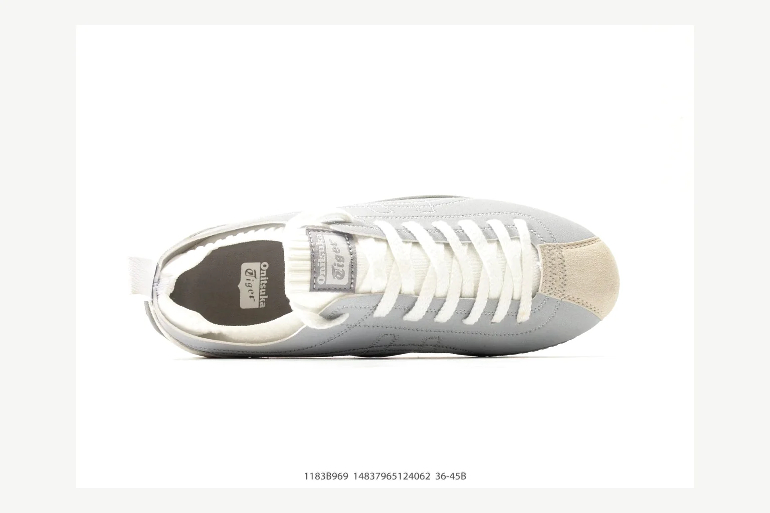 Onitsuka Tiger Grey White Sneaker shopping brief image showing white grey retro stripe low-top with mixed-material upper and low-profile shape thumbnail 5