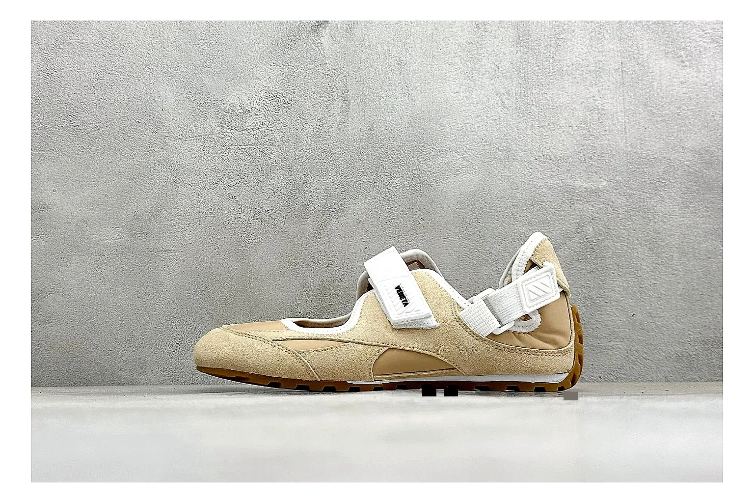 Onitsuka Tiger Mexico 66 Beige Mary Jane shopping brief photo showing beige low sneaker body, slim Mary Jane strap, Onitsuka side stripes, and flat retro sole