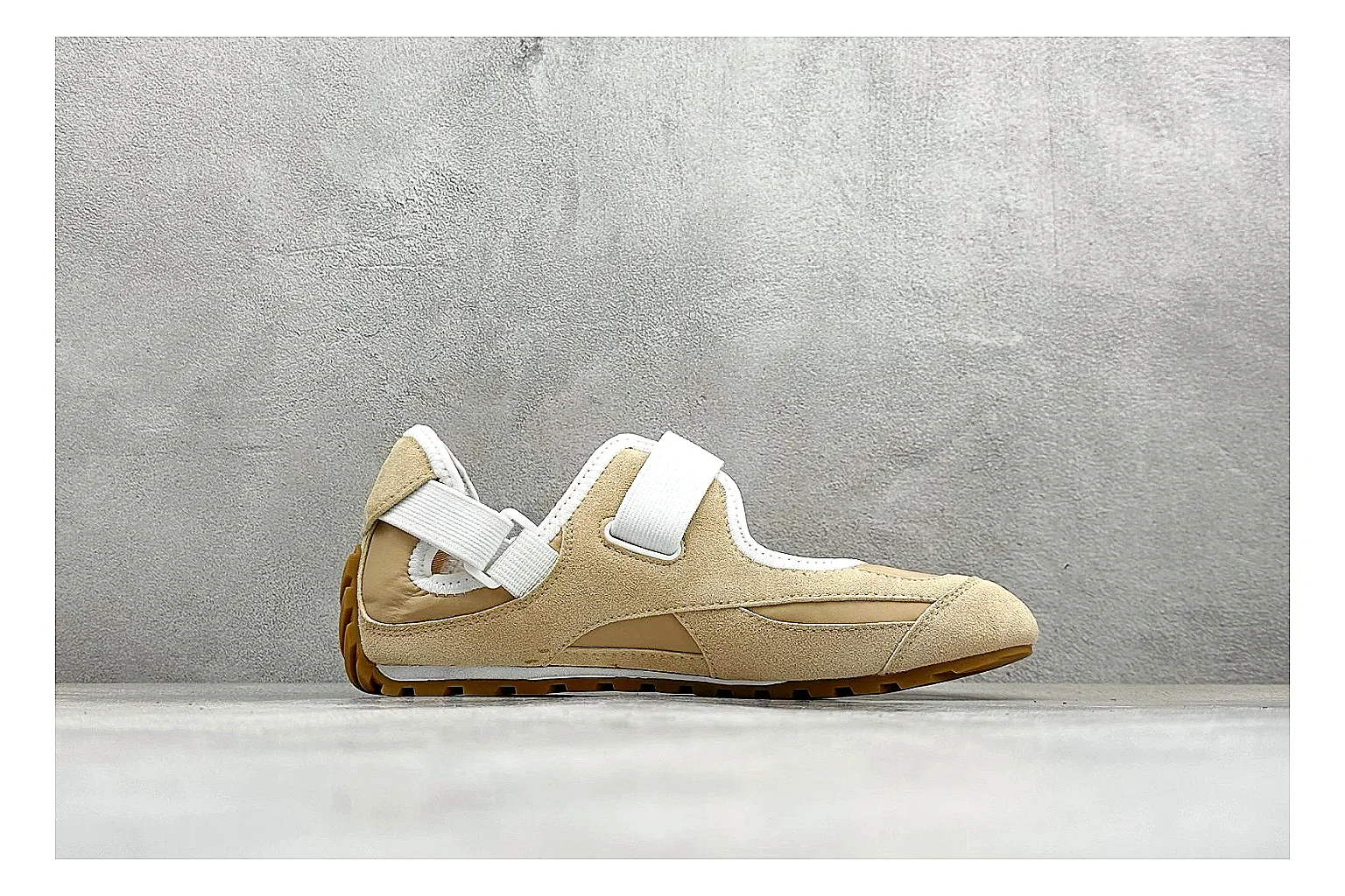 Onitsuka Tiger Mexico 66 Beige Mary Jane shopping brief photo showing beige low sneaker body, slim Mary Jane strap, Onitsuka side stripes, and flat retro sole thumbnail 4