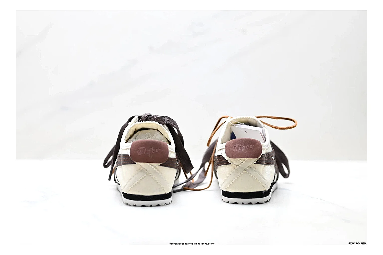 Onitsuka Tiger Mexico 66 Brown Cream Sneakers shopping brief image showing brown cream low-top sneakers with leather texture, side-profile shape, upper panel lines, and outsole detail thumbnail 6