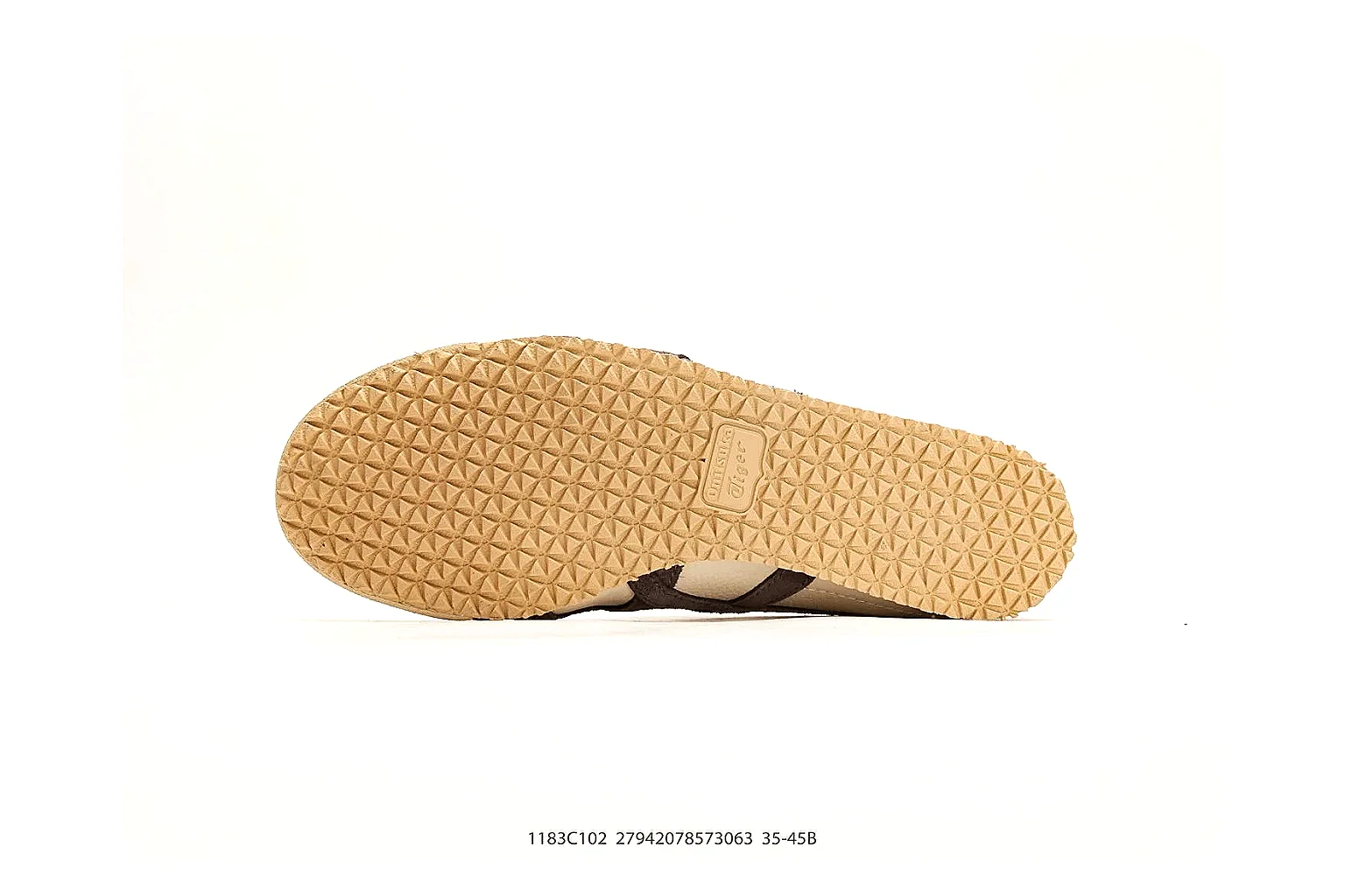 Onitsuka Tiger Mexico 66 Cream Brown Sneakers shopping brief image showing cream brown low-top sneakers with leather texture, side-profile shape, upper panel lines, and outsole detail thumbnail 2