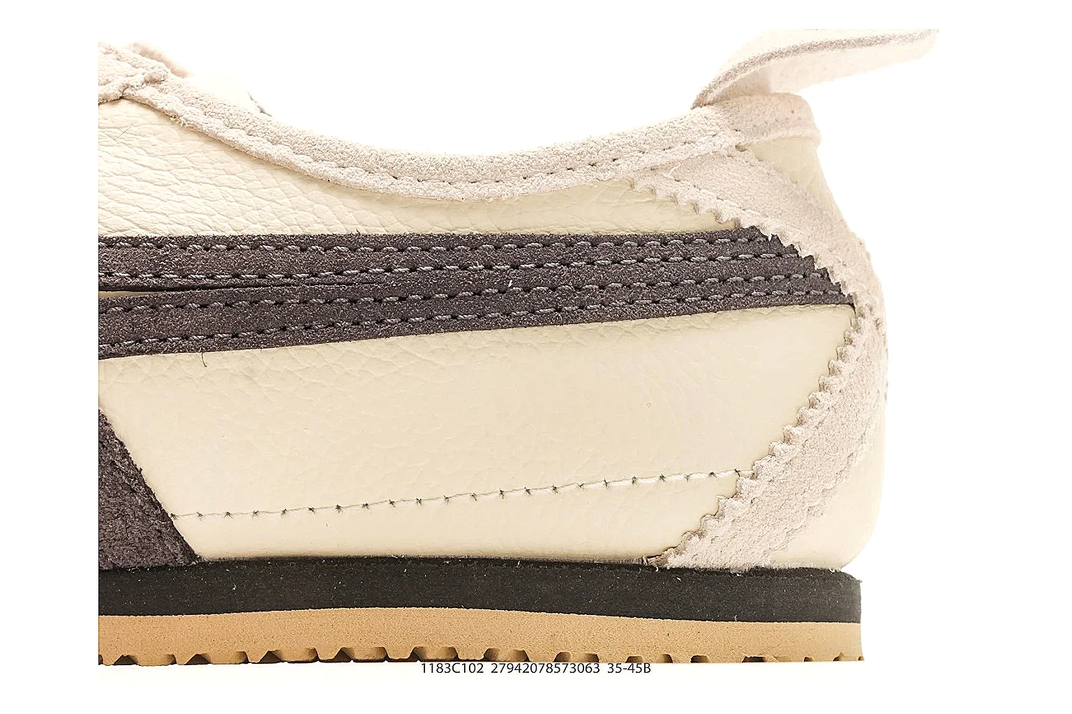 Onitsuka Tiger Mexico 66 Cream Brown Sneakers shopping brief image showing cream brown low-top sneakers with leather texture, side-profile shape, upper panel lines, and outsole detail thumbnail 3