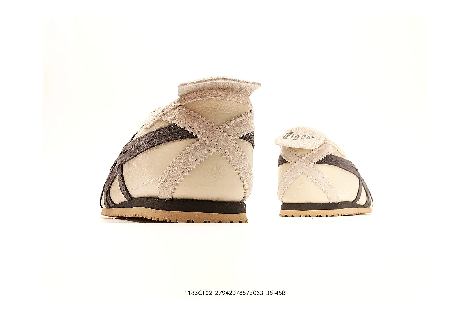 Onitsuka Tiger Mexico 66 Cream Brown Sneakers shopping brief image showing cream brown low-top sneakers with leather texture, side-profile shape, upper panel lines, and outsole detail thumbnail 6