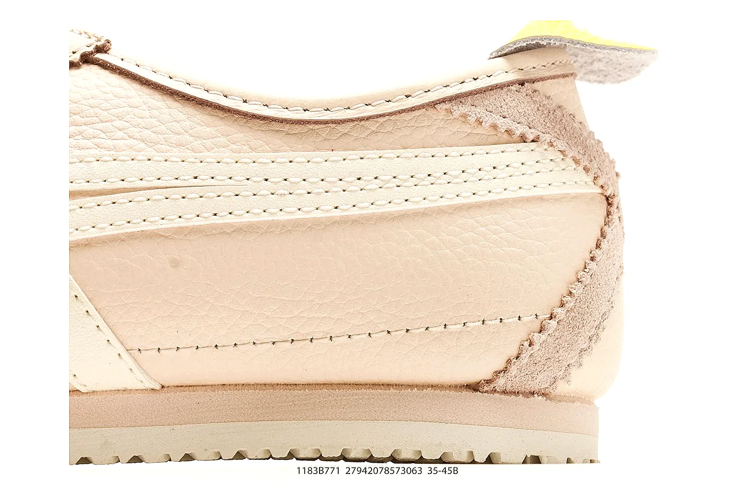 Onitsuka Tiger Mexico 66 Cream Yellow Sneakers shopping brief image showing cream yellow low-top sneakers with leather texture, side-profile shape, upper panel lines, and outsole detail thumbnail 3