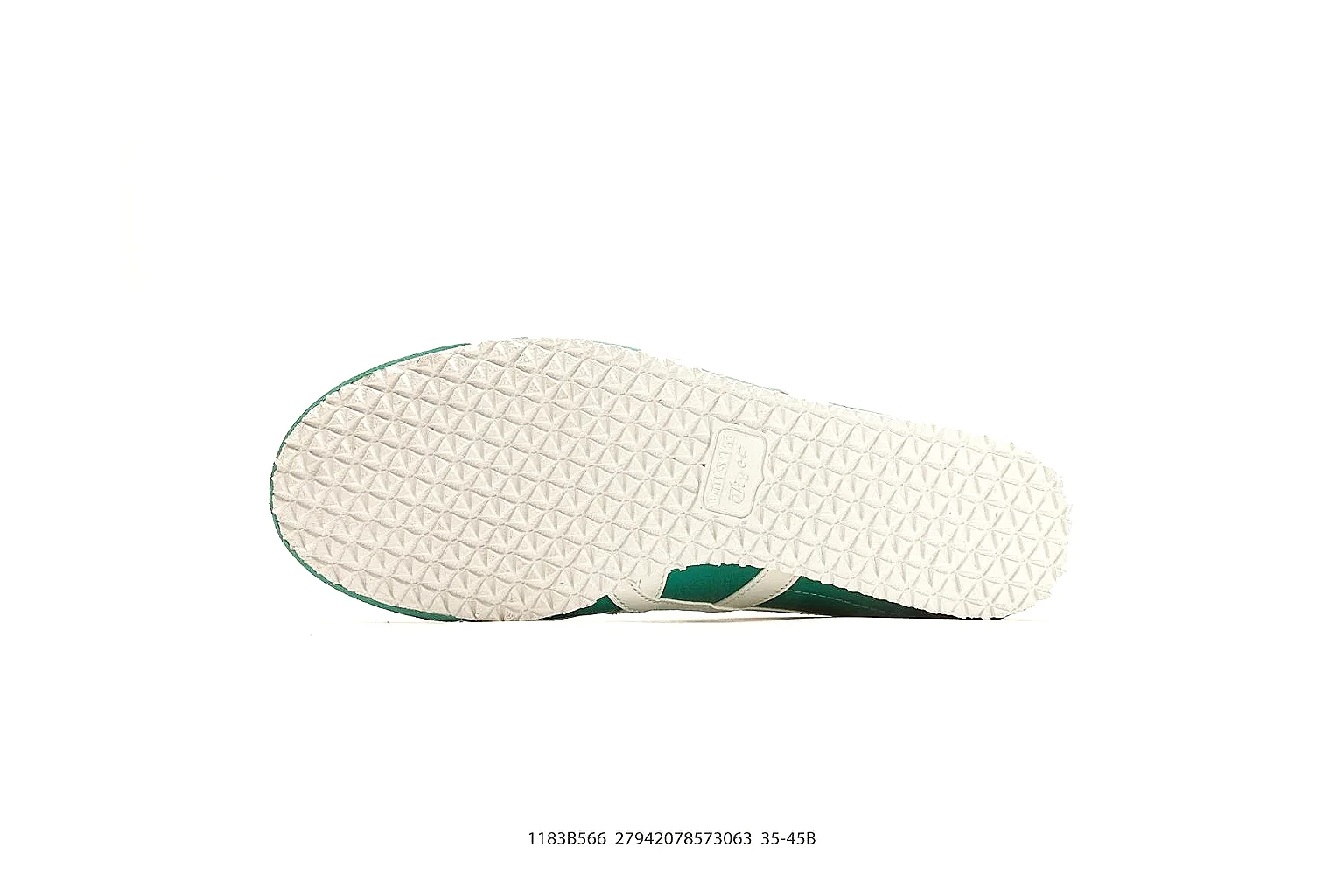 Onitsuka Tiger Mexico 66 Green White Sneakers shopping brief image showing green white low-top sneakers with leather texture, side-profile shape, upper panel lines, and outsole detail thumbnail 2