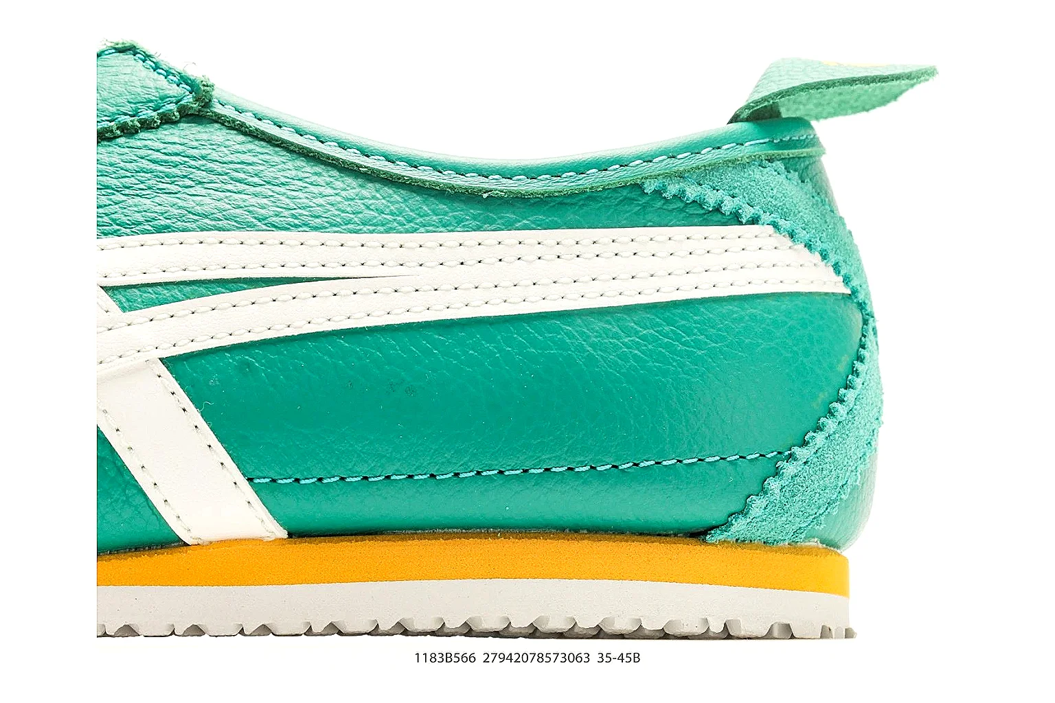 Onitsuka Tiger Mexico 66 Green White Sneakers shopping brief image showing green white low-top sneakers with leather texture, side-profile shape, upper panel lines, and outsole detail thumbnail 3