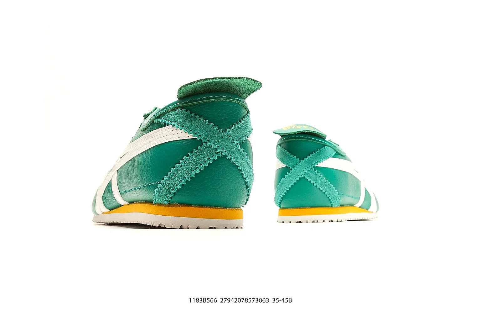 Onitsuka Tiger Mexico 66 Green White Sneakers shopping brief image showing green white low-top sneakers with leather texture, side-profile shape, upper panel lines, and outsole detail thumbnail 6